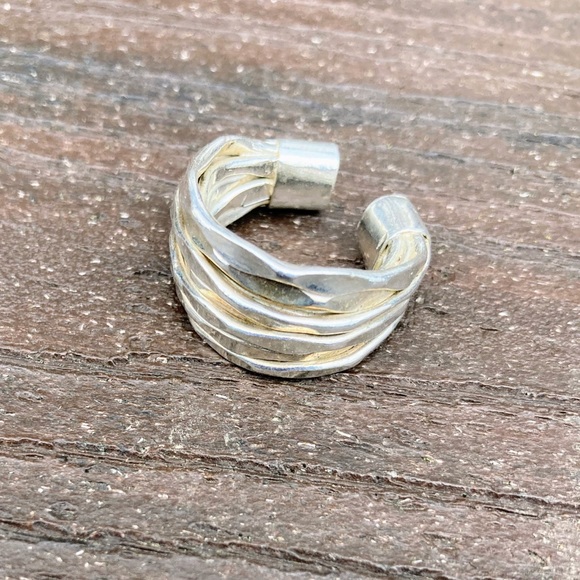 Vintage Sterling Silver 925 Multi Band 7 Bands Brutalist Modern Ring size 6 - Picture 5 of 11